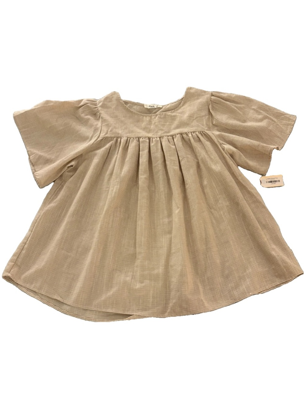 Women's Tan Striped Short-Sleeve Smocked Babydoll Top